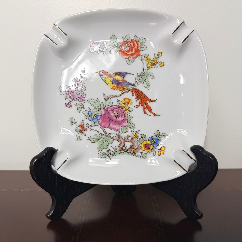 Vintage Hollohaza Hungary Bird Floral Porcelain Trinket Dish Chinoiserie 732 - Picture 2 of 9
